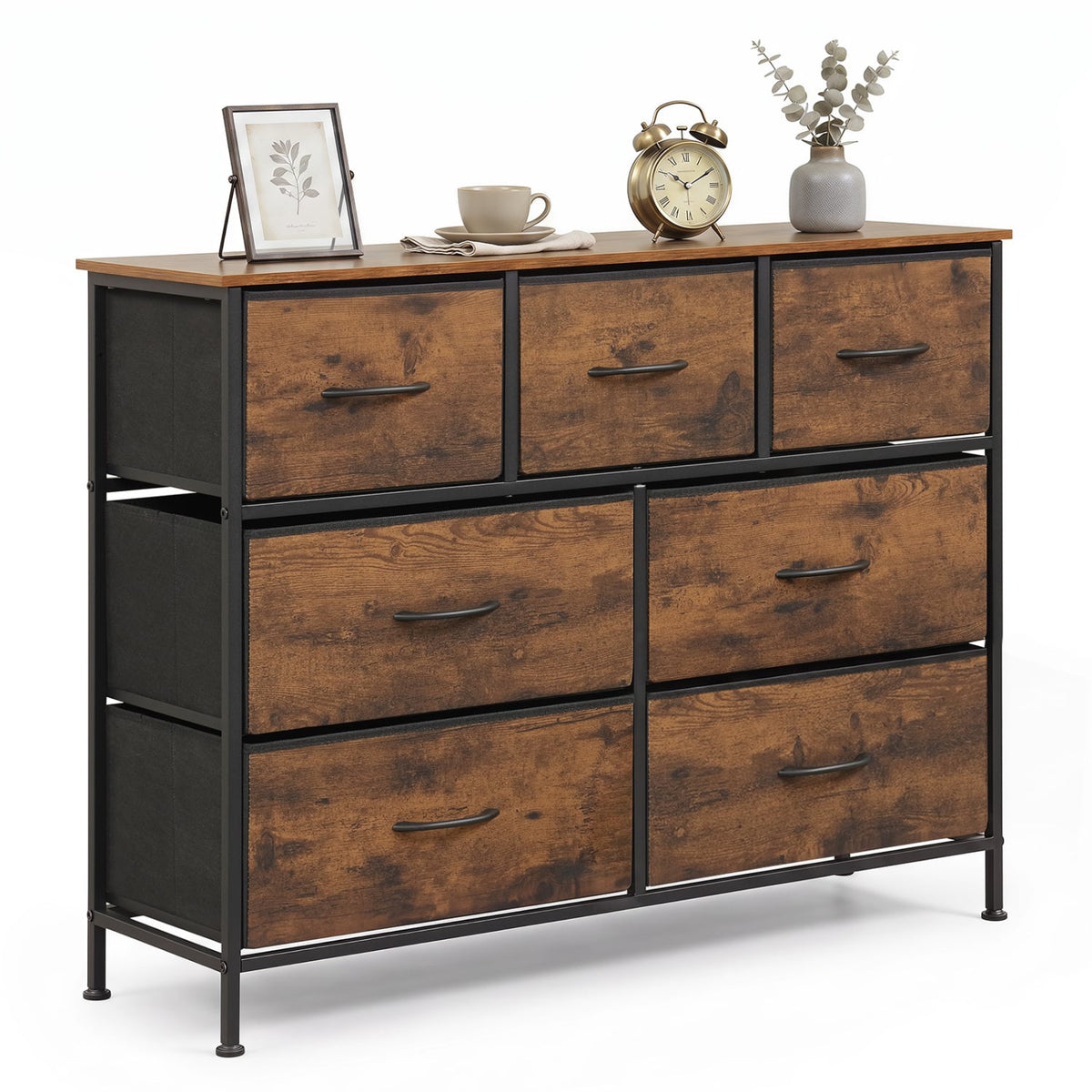 7-Drawer Wide Dresser - Rustic Brown (min order qty 2)-Dressers & Chests-DECOROLALA