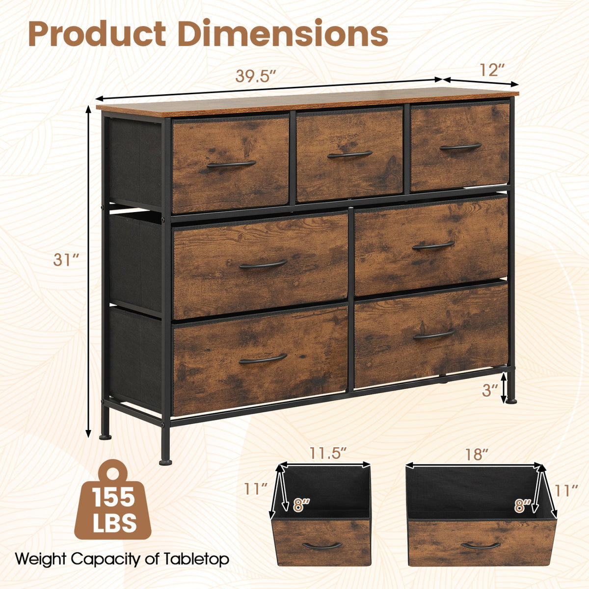 7-Drawer Wide Dresser - Rustic Brown (min order qty 2)-Dressers & Chests-DECOROLALA
