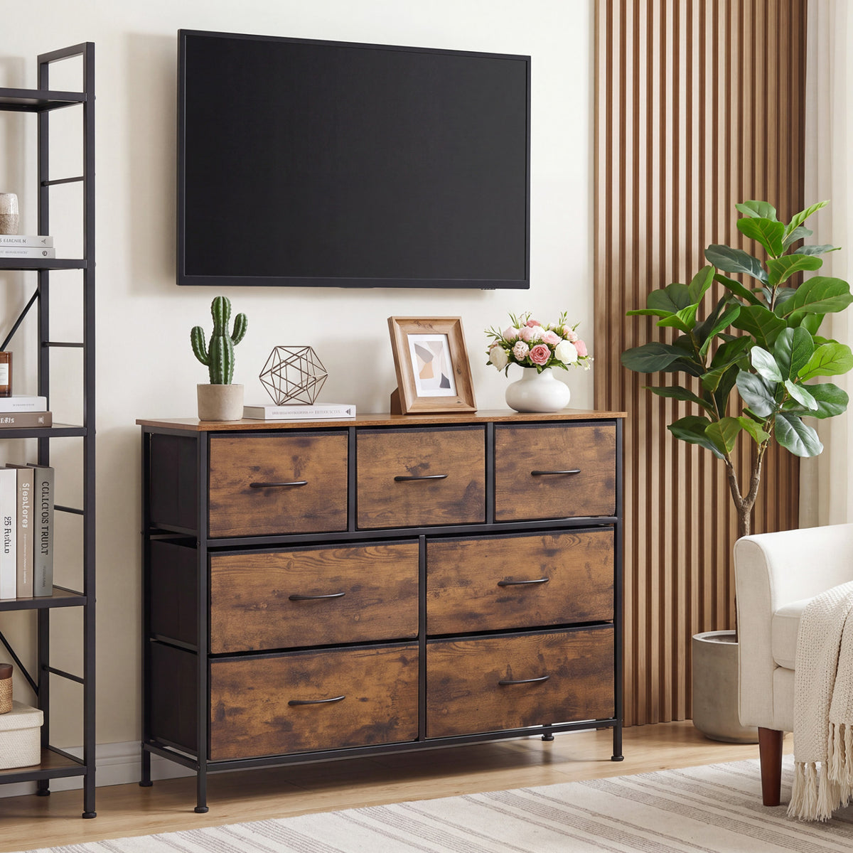7-Drawer Wide Dresser - Rustic Brown (min order qty 2)-Dressers & Chests-DECOROLALA