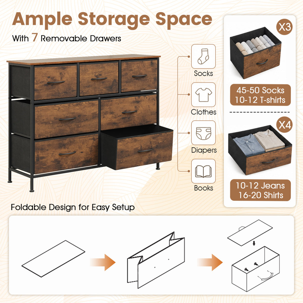 7-Drawer Wide Dresser - Rustic Brown (min order qty 2)-Dressers & Chests-DECOROLALA