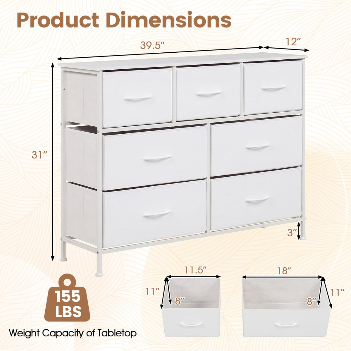 7-Drawer Wide Dresser - White (min order qty 2)-Dressers & Chests-DECOROLALA