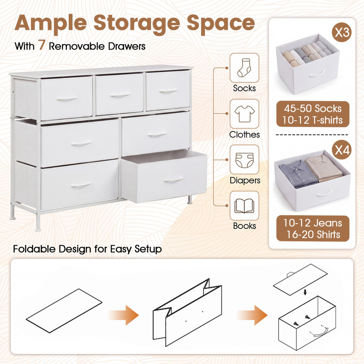 7-Drawer Wide Dresser - White (min order qty 2)-Dressers & Chests-DECOROLALA