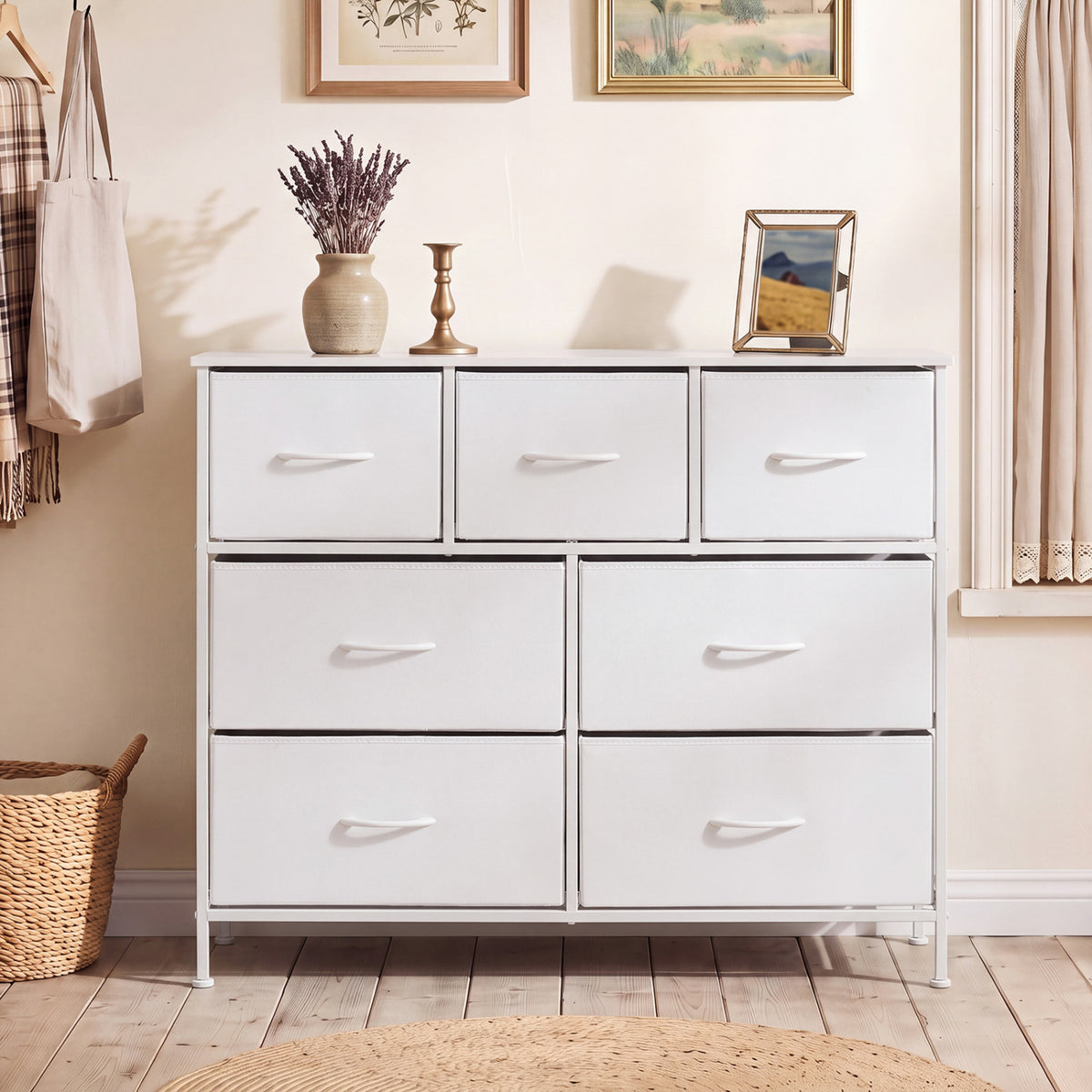 7-Drawer Wide Dresser - White (min order qty 2)-Dressers & Chests-DECOROLALA