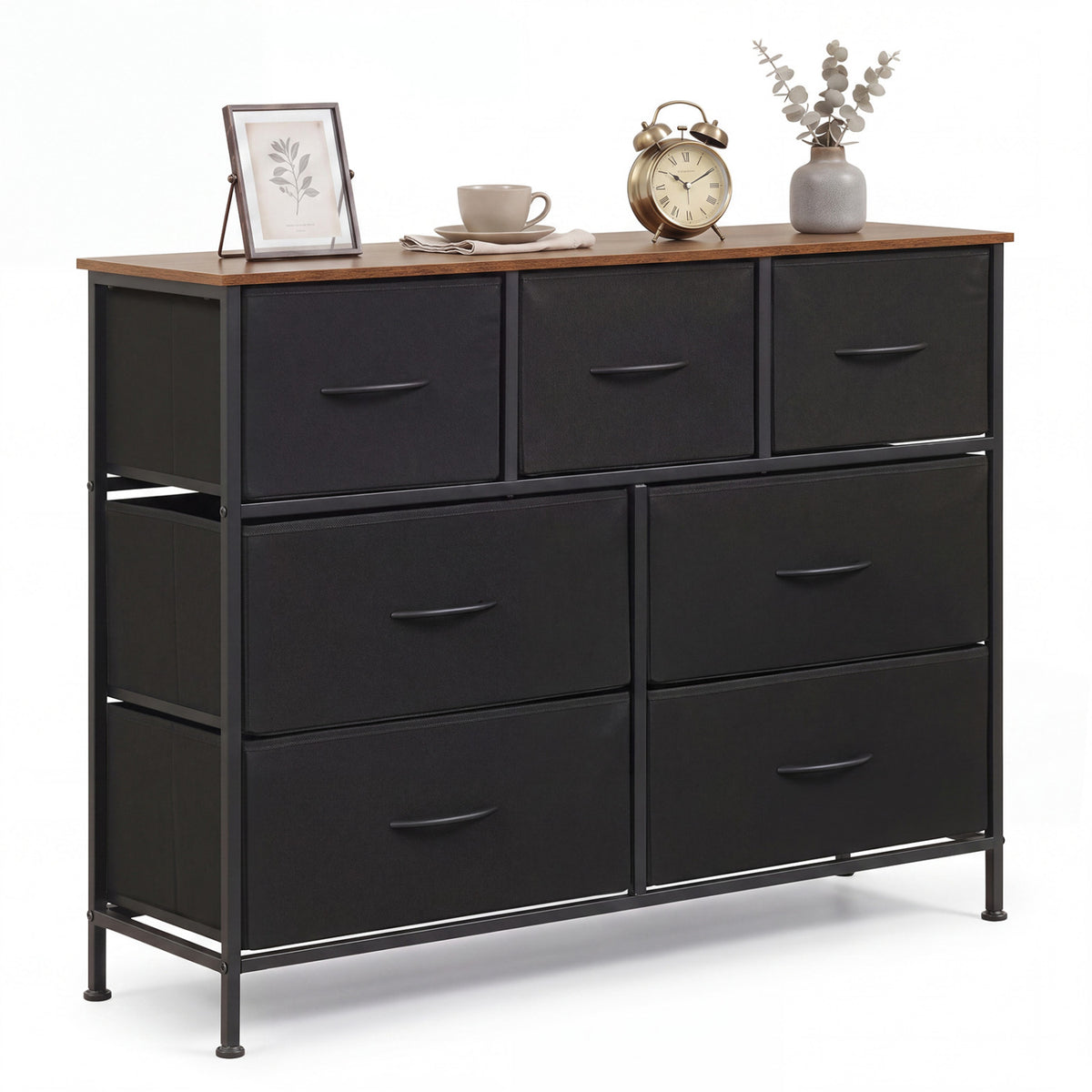 7-Drawer Wide Dresser with Fabric Drawers - Black (min order qty 2)-Dressers & Chests-DECOROLALA