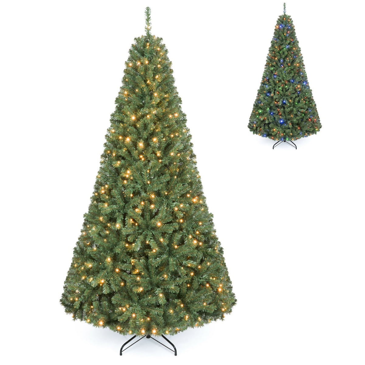 7 FT Artificial Christmas Tree with 2 Lighting Colors and Folding Metal Stand-Christmas Trees-DECOROLALA