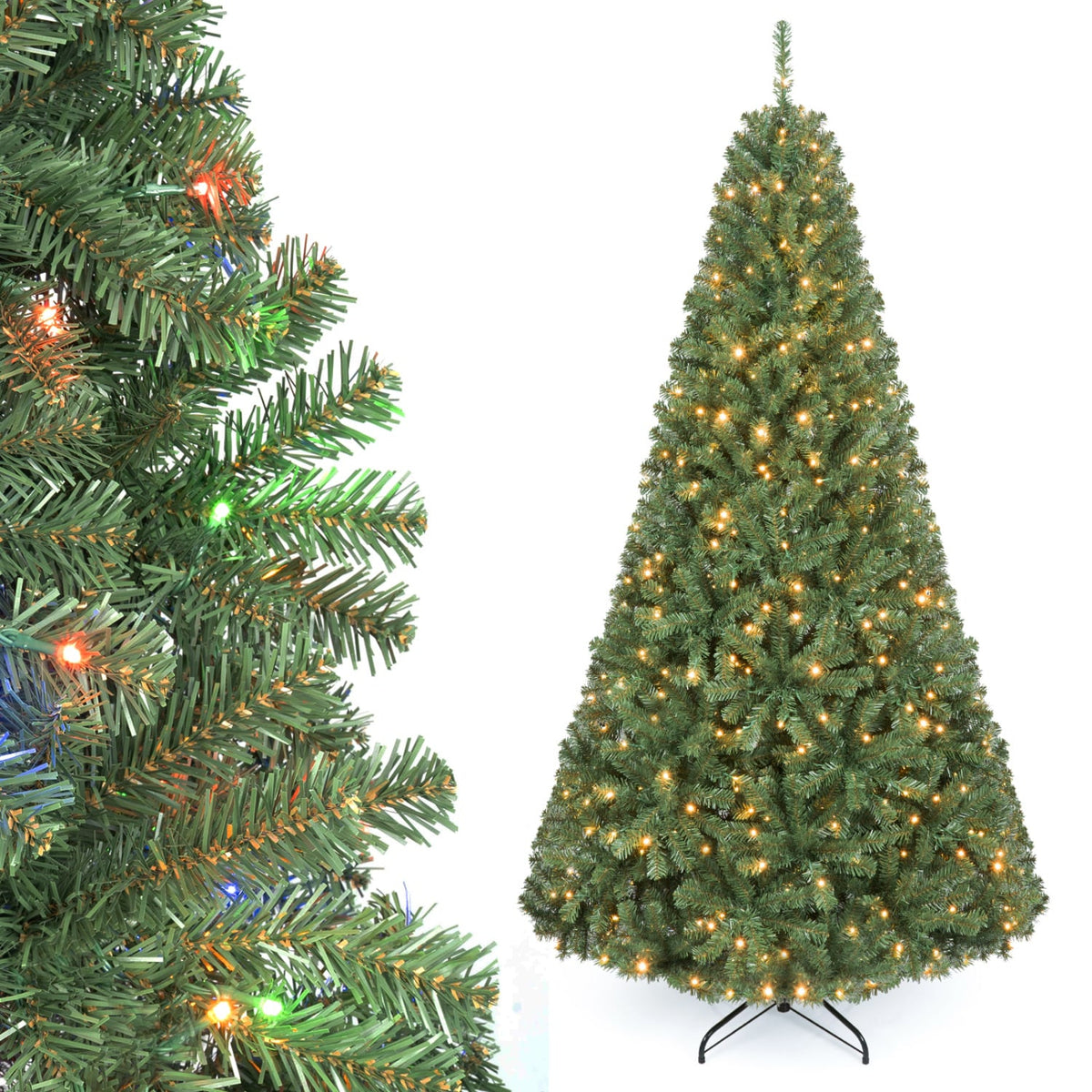 7 FT Artificial Christmas Tree with 2 Lighting Colors and Folding Metal Stand-Christmas Trees-DECOROLALA