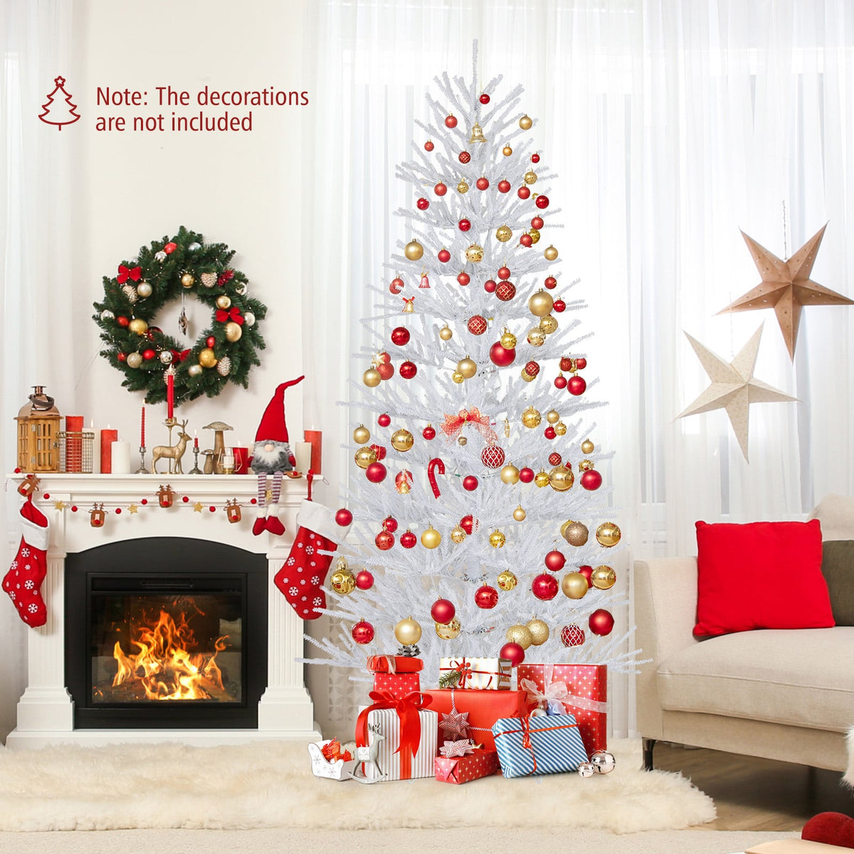 7 FT Artificial Pre-lit Christmas Tree Hinged Xmas Tree with 820 Coral-like Branch Tips-Christmas Trees-DECOROLALA