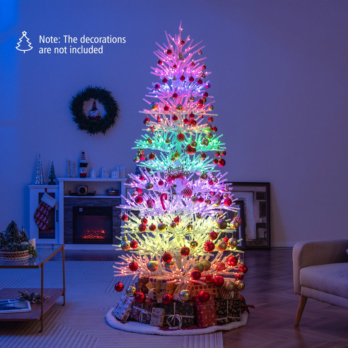 7 FT Artificial Pre-lit Christmas Tree Hinged Xmas Tree with 820 Coral-like Branch Tips-Christmas Trees-DECOROLALA