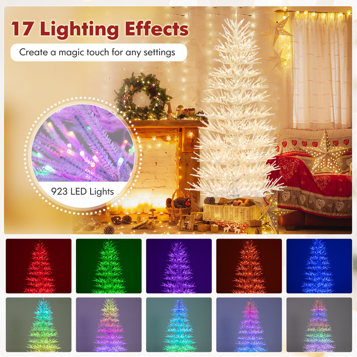 7 FT Artificial Pre-lit Christmas Tree Hinged Xmas Tree with 820 Coral-like Branch Tips-Christmas Trees-DECOROLALA
