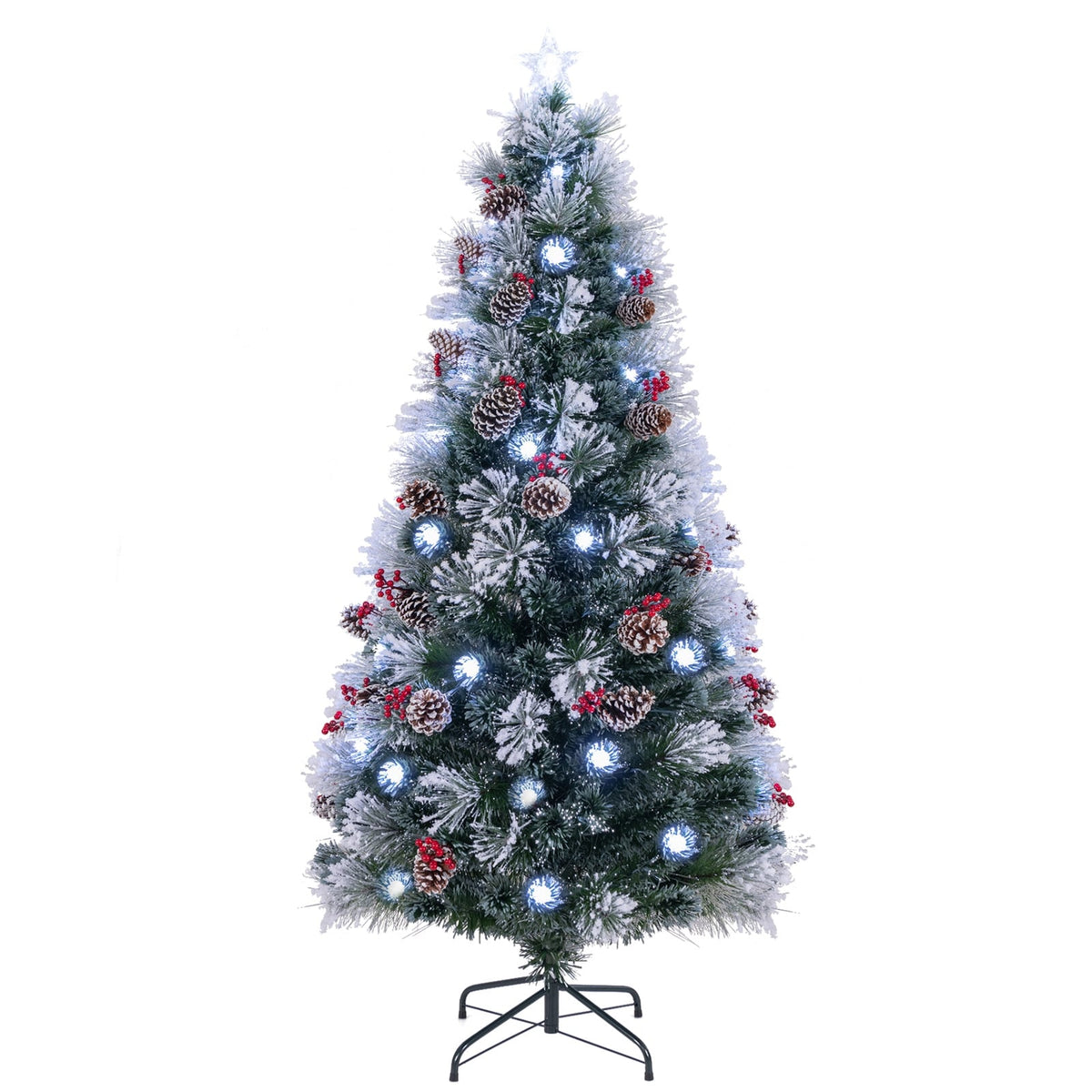 7 FT Flocked Christmas Tree with 8 Lighting Modes-Christmas Trees-DECOROLALA