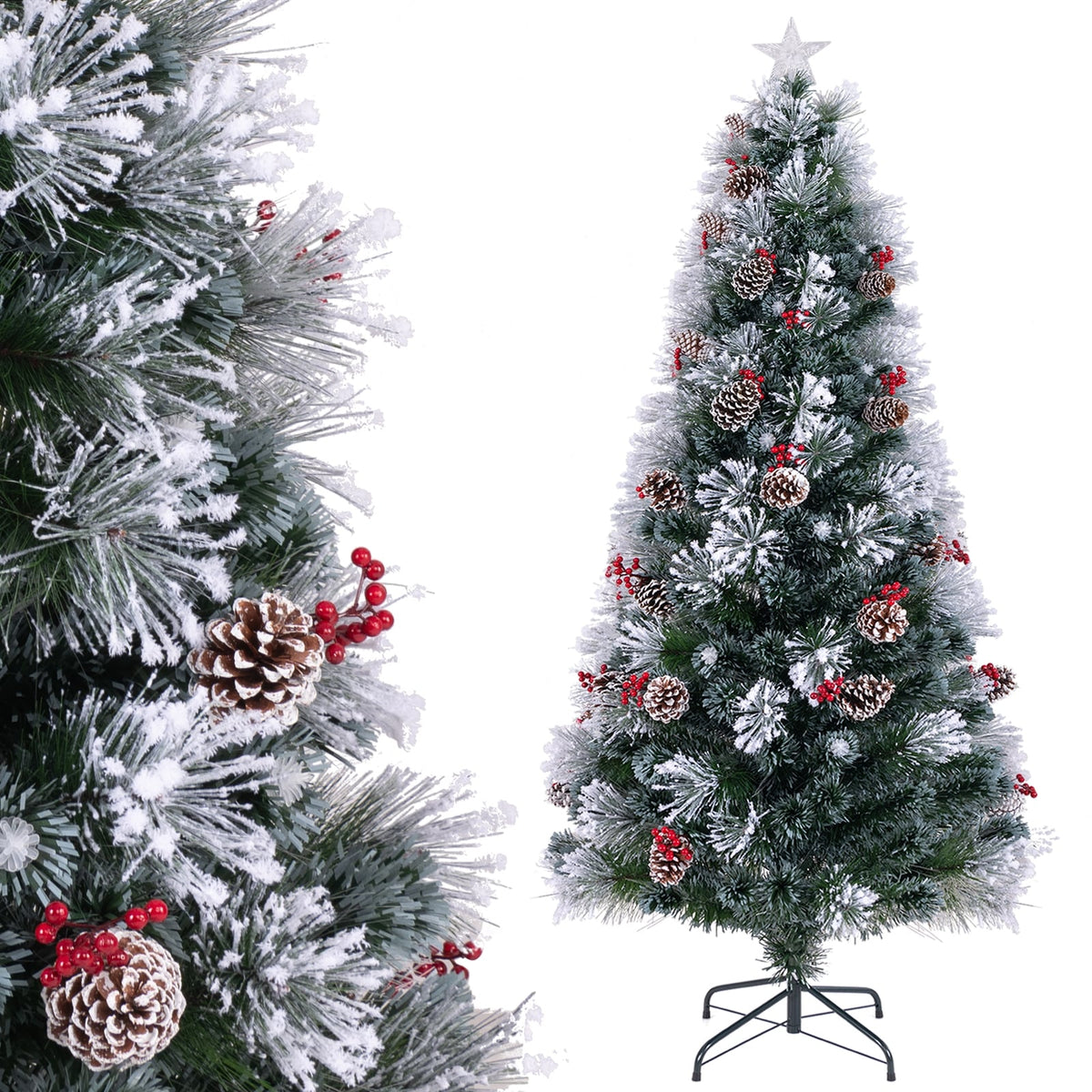 7 FT Flocked Christmas Tree with 8 Lighting Modes-Christmas Trees-DECOROLALA