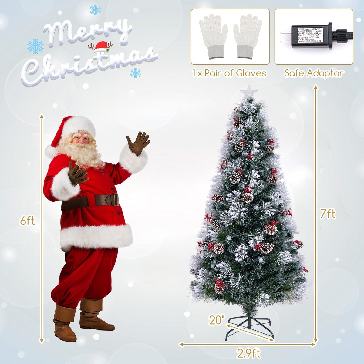 7 FT Flocked Christmas Tree with 8 Lighting Modes-Christmas Trees-DECOROLALA