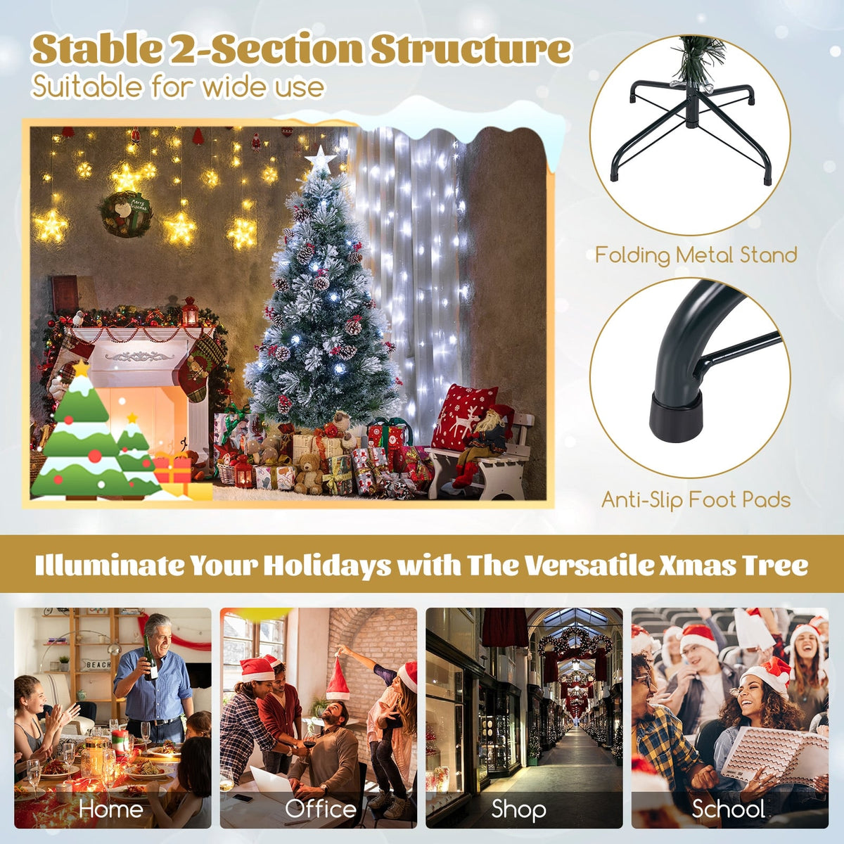 7 FT Flocked Christmas Tree with 8 Lighting Modes-Christmas Trees-DECOROLALA
