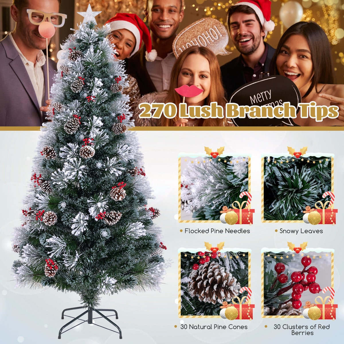 7 FT Flocked Christmas Tree with 8 Lighting Modes-Christmas Trees-DECOROLALA