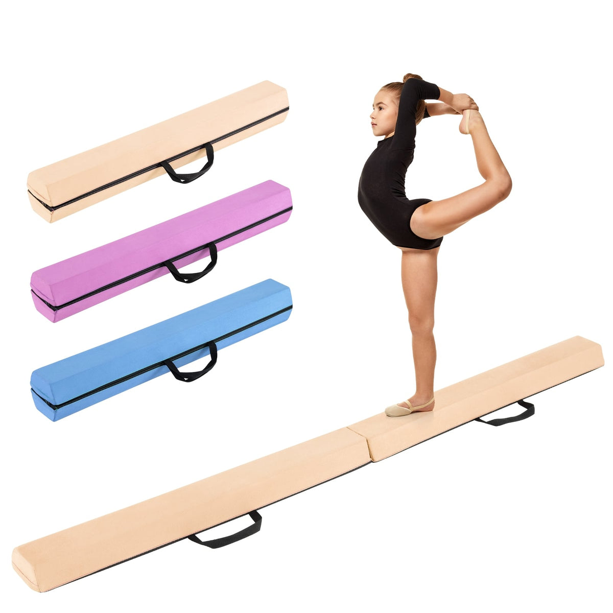 7 FT Folding Balance Beam with Removable Suede Cover and Non-slip Bottom-Khaki-Yoga & Gym Mats-DECOROLALA
