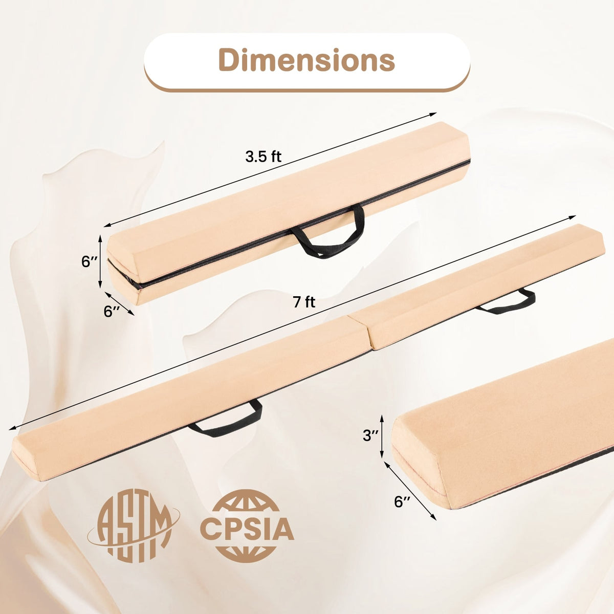 7 FT Folding Balance Beam with Removable Suede Cover and Non-slip Bottom-Khaki-Yoga & Gym Mats-DECOROLALA