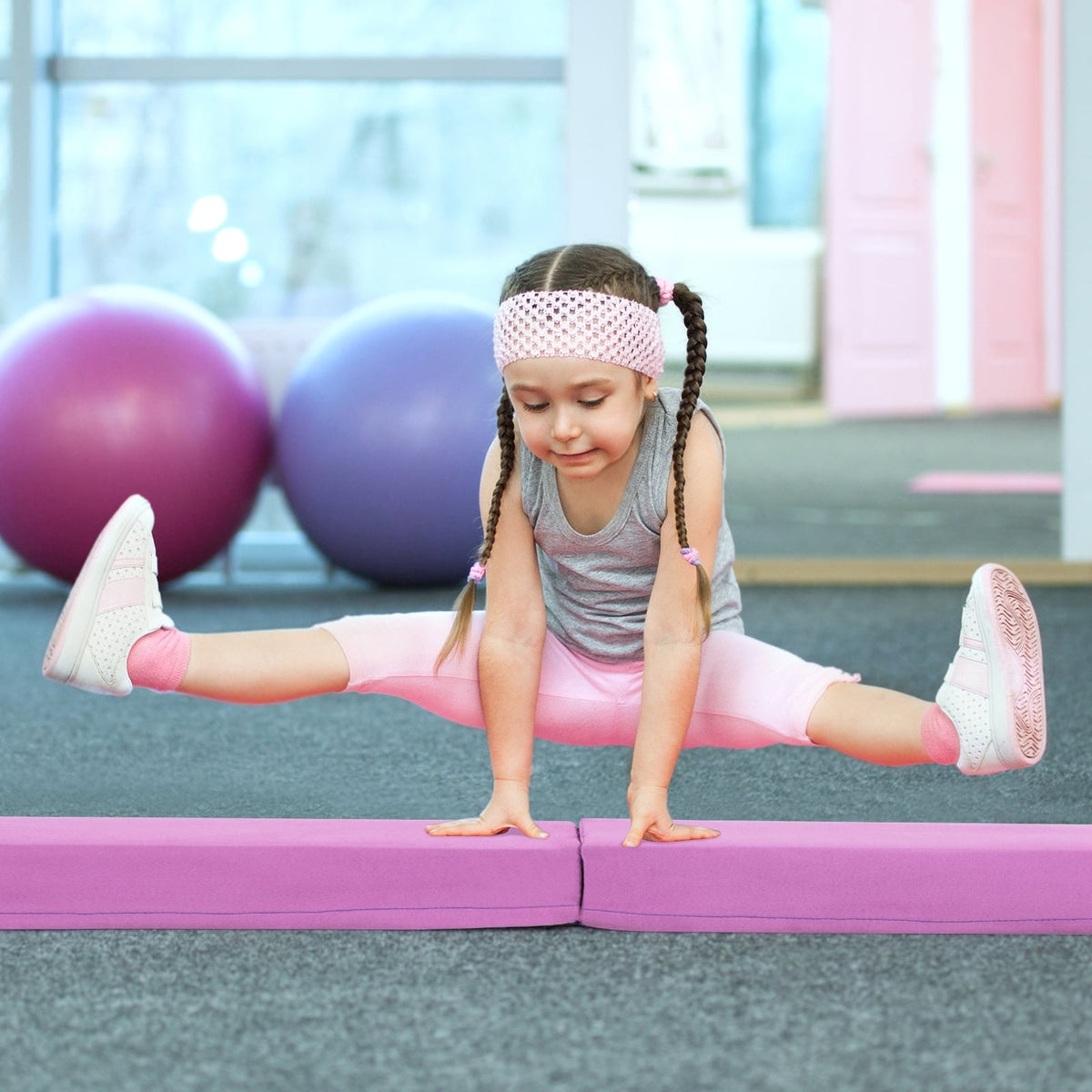 7 FT Folding Balance Beam with Removable Suede Cover and Non-slip Bottom-Purple-Yoga & Gym Mats-DECOROLALA