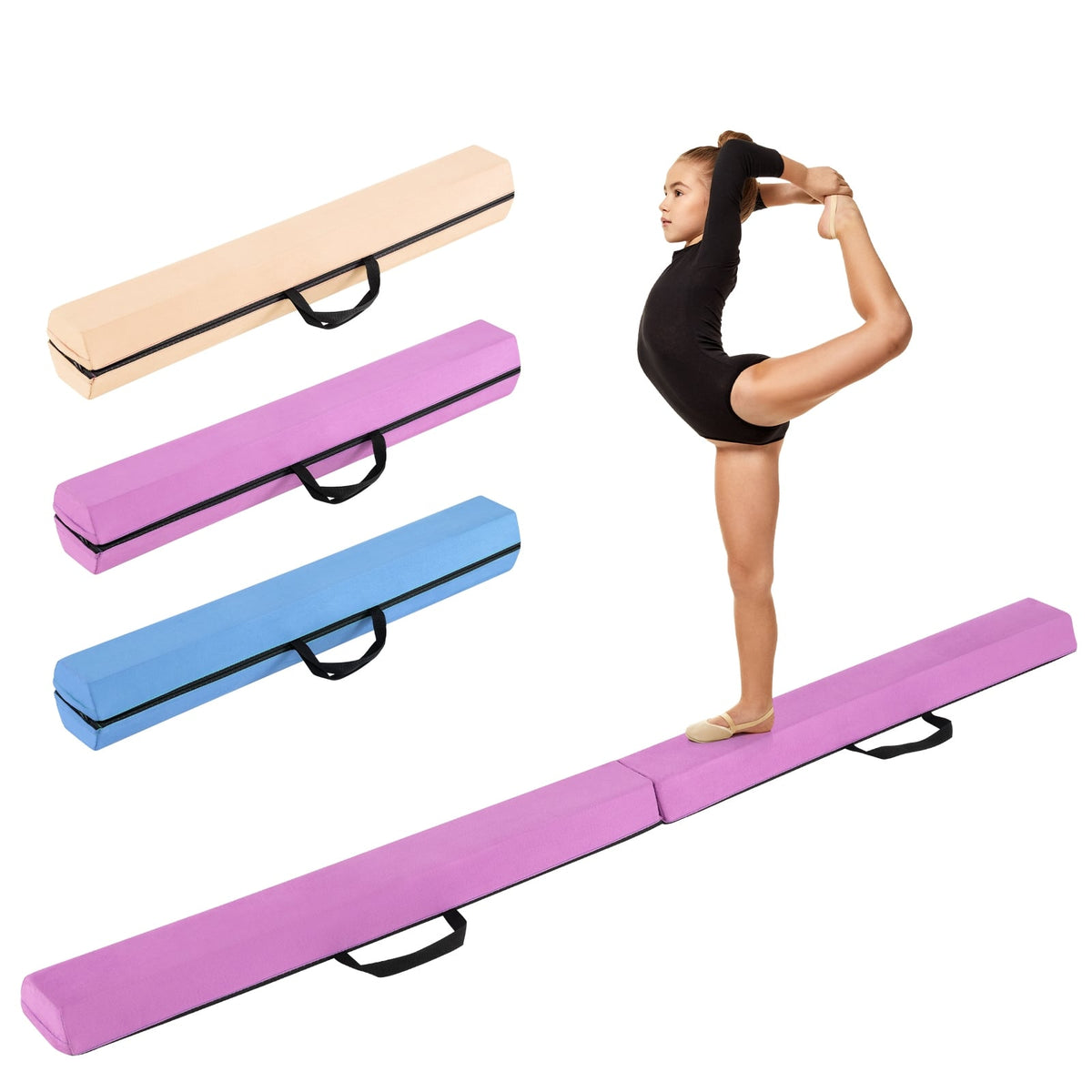 7 FT Folding Balance Beam with Removable Suede Cover and Non-slip Bottom-Purple-Yoga & Gym Mats-DECOROLALA