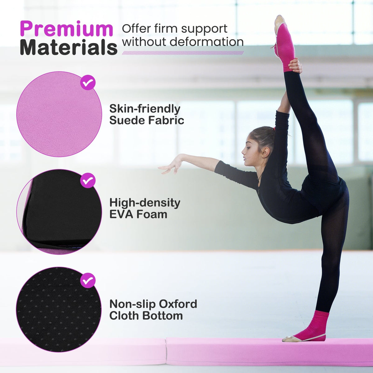 7 FT Folding Balance Beam with Removable Suede Cover and Non-slip Bottom-Purple-Yoga & Gym Mats-DECOROLALA