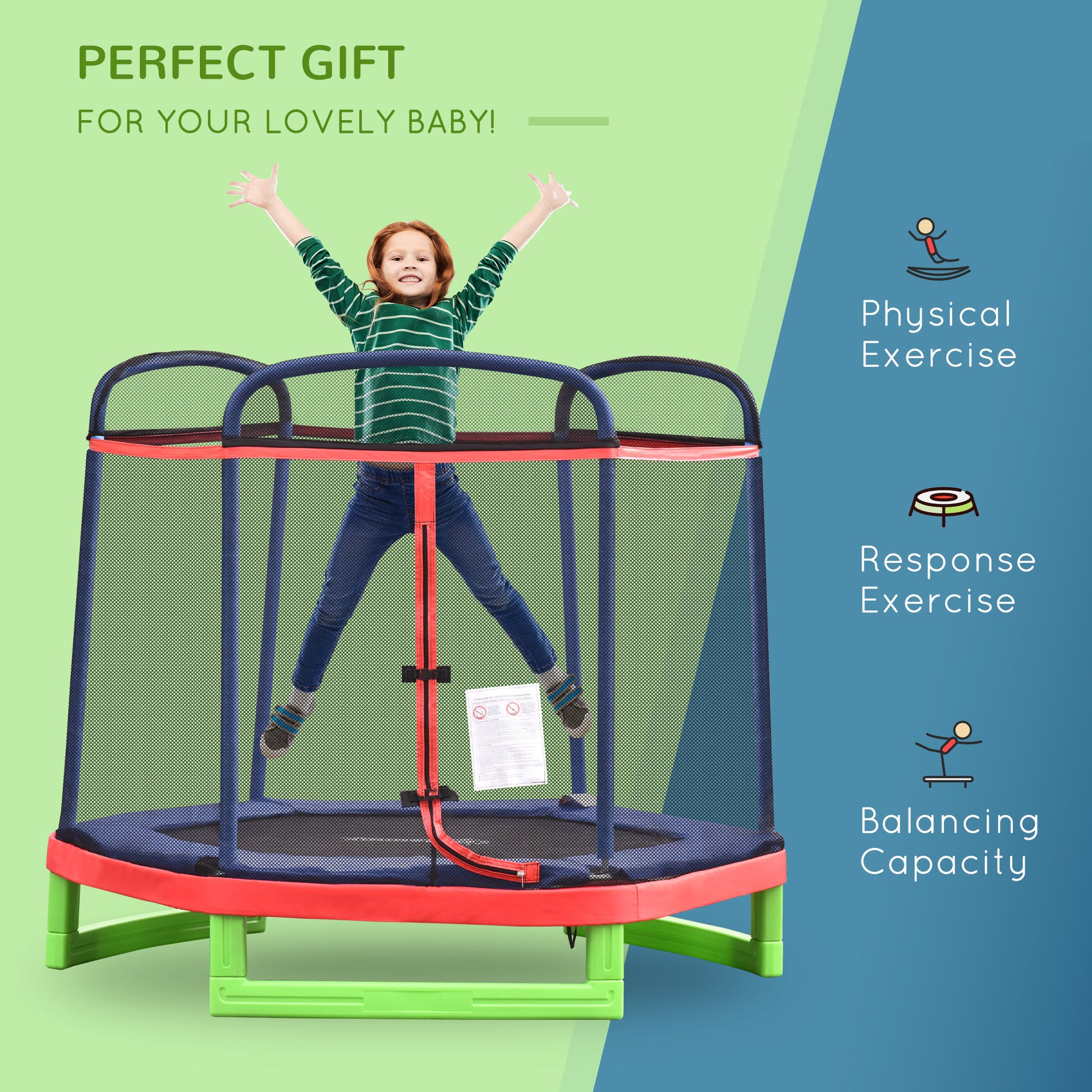 7 FT Kids Trampoline with Safety Net Enclosure - Red-DECOROLALA