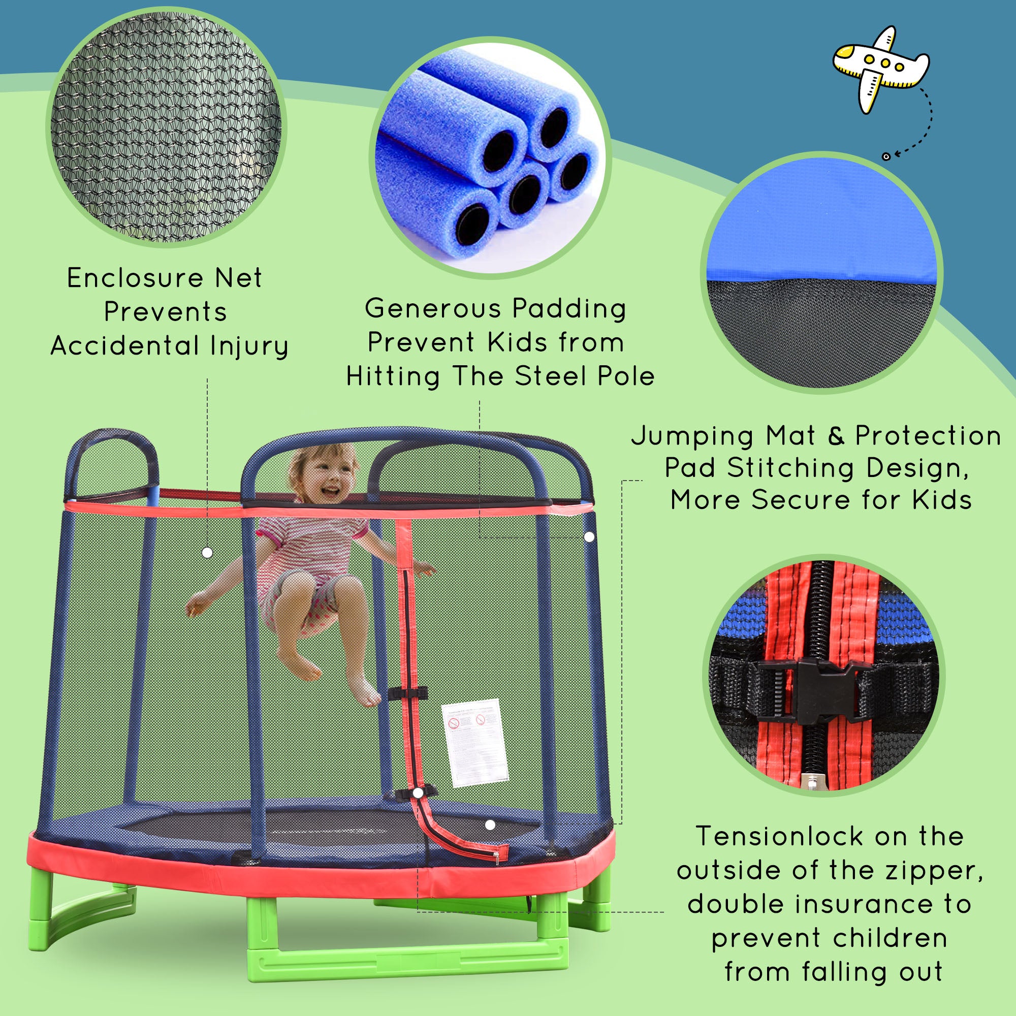 7 FT Kids Trampoline with Safety Net Enclosure - Red-DECOROLALA