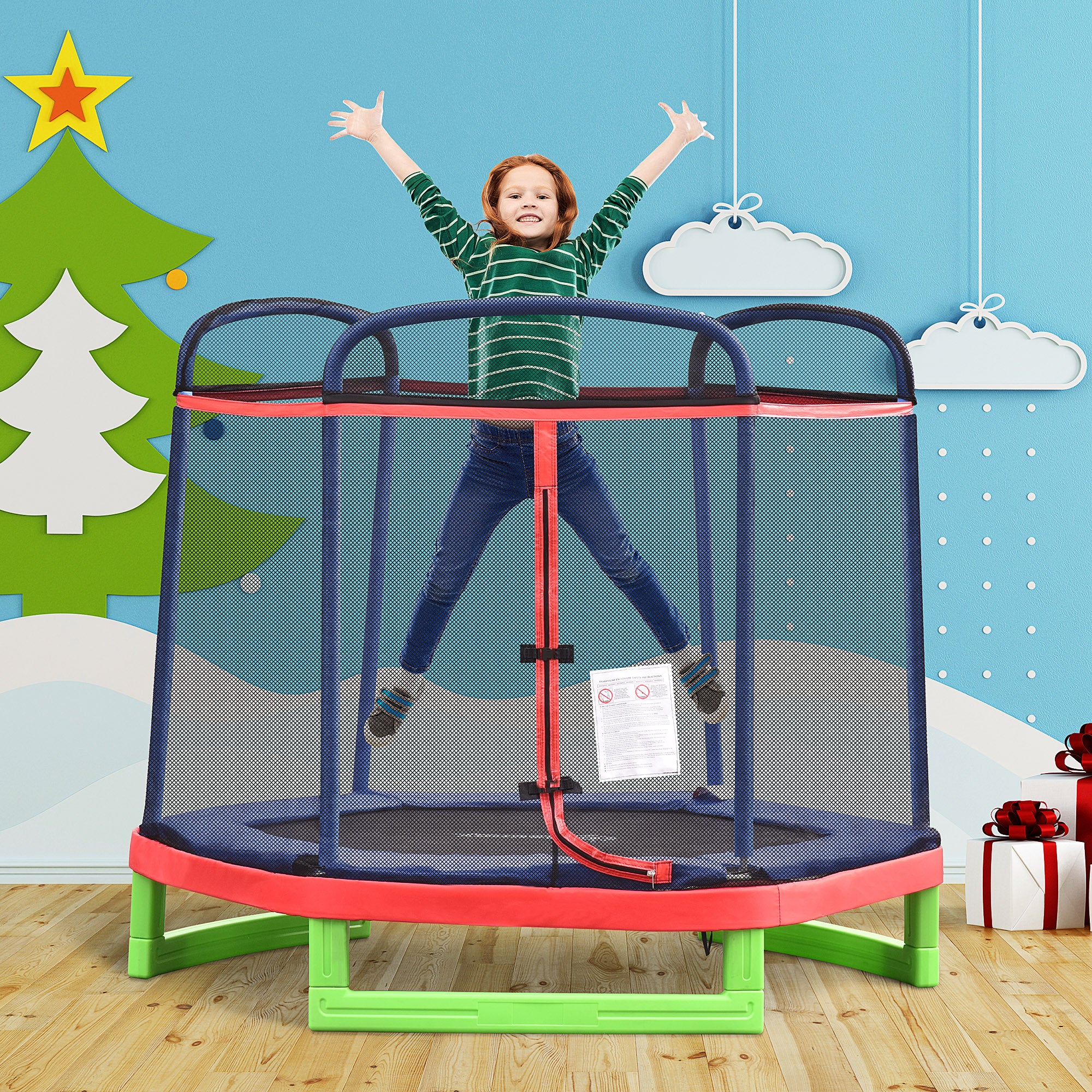 7 FT Kids Trampoline with Safety Net Enclosure - Red-DECOROLALA