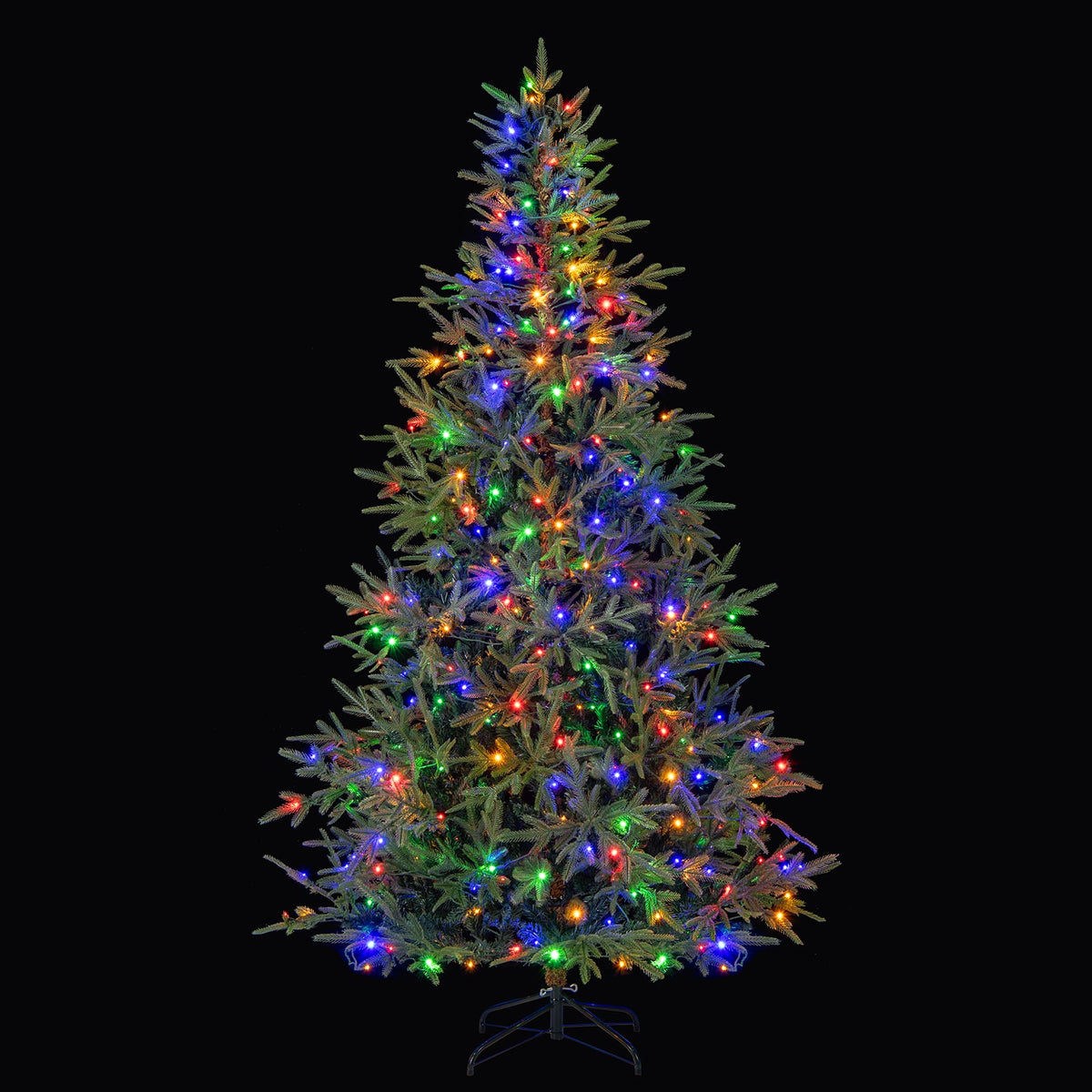 7 FT Pre-Lit Artificial Christmas Tree Hinged Xmas Tree with 300 Warm White & Multicolored LED Lights-Christmas Trees-DECOROLALA