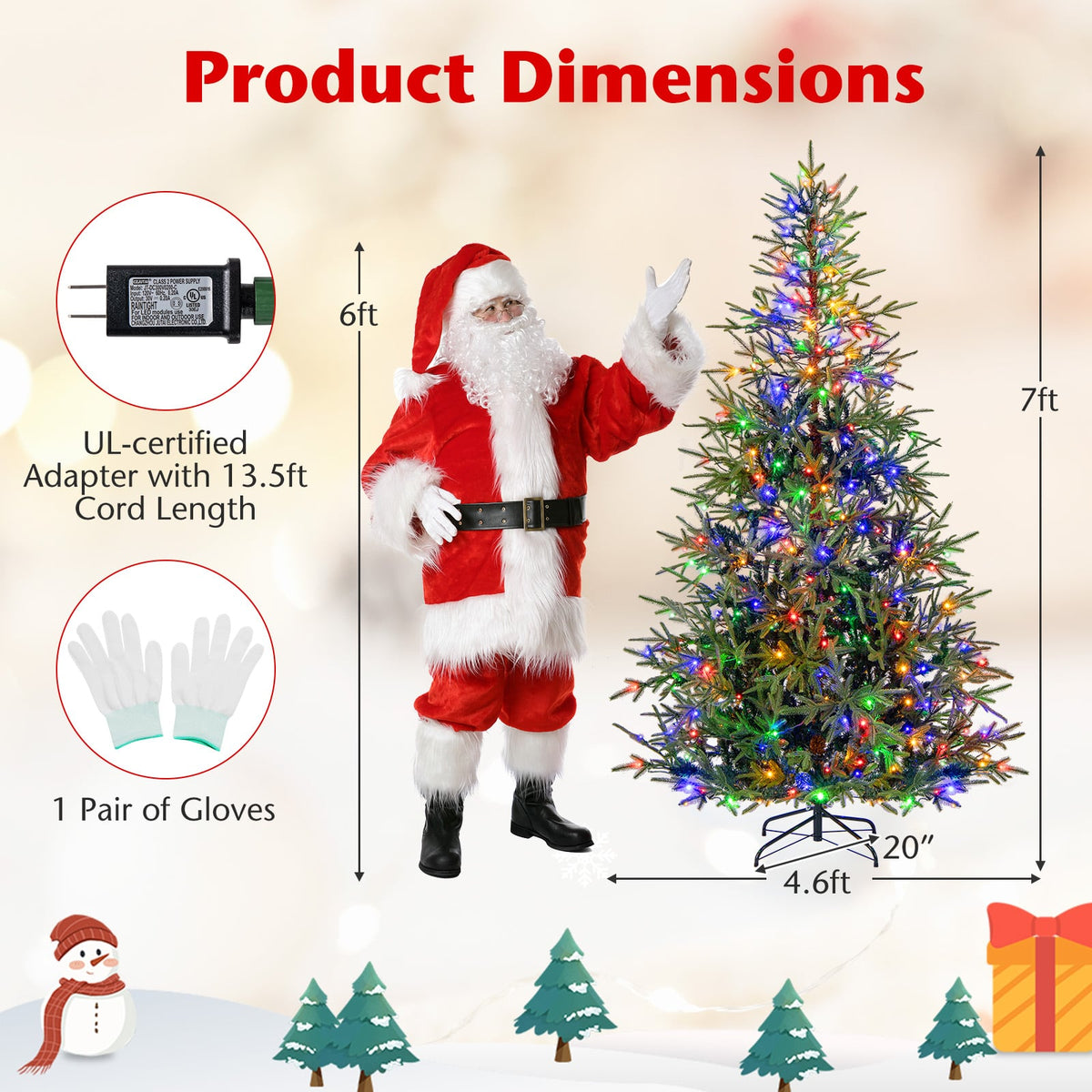 7 FT Pre-Lit Artificial Christmas Tree Hinged Xmas Tree with 300 Warm White & Multicolored LED Lights-Christmas Trees-DECOROLALA