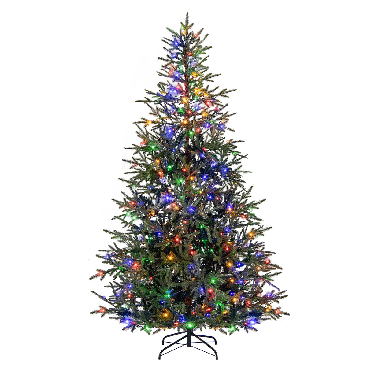7 FT Pre-Lit Artificial Christmas Tree Hinged Xmas Tree with 300 Warm White & Multicolored LED Lights-Christmas Trees-DECOROLALA