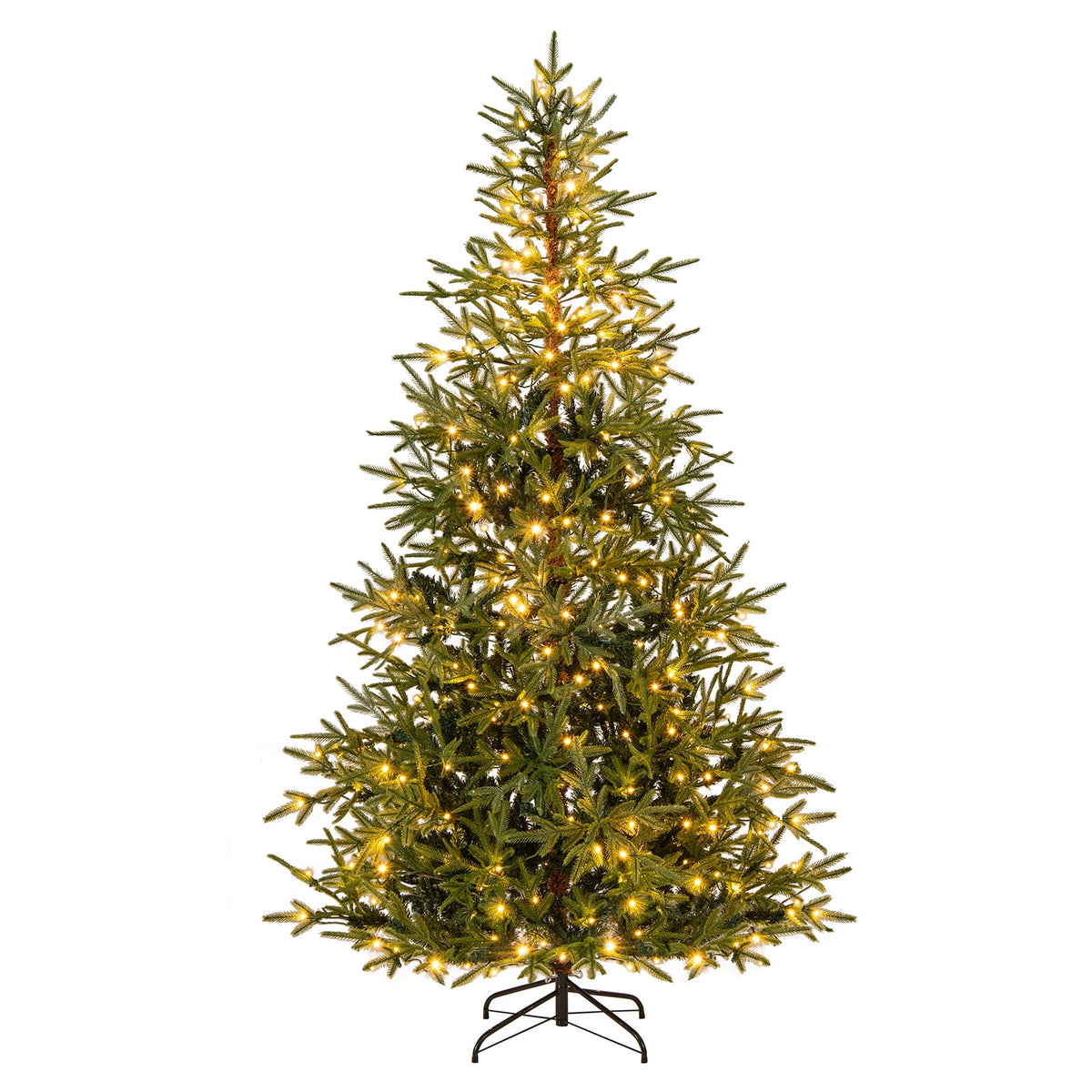 7 FT Pre-Lit Artificial Christmas Tree Hinged Xmas Tree with 300 Warm White & Multicolored LED Lights-Christmas Trees-DECOROLALA