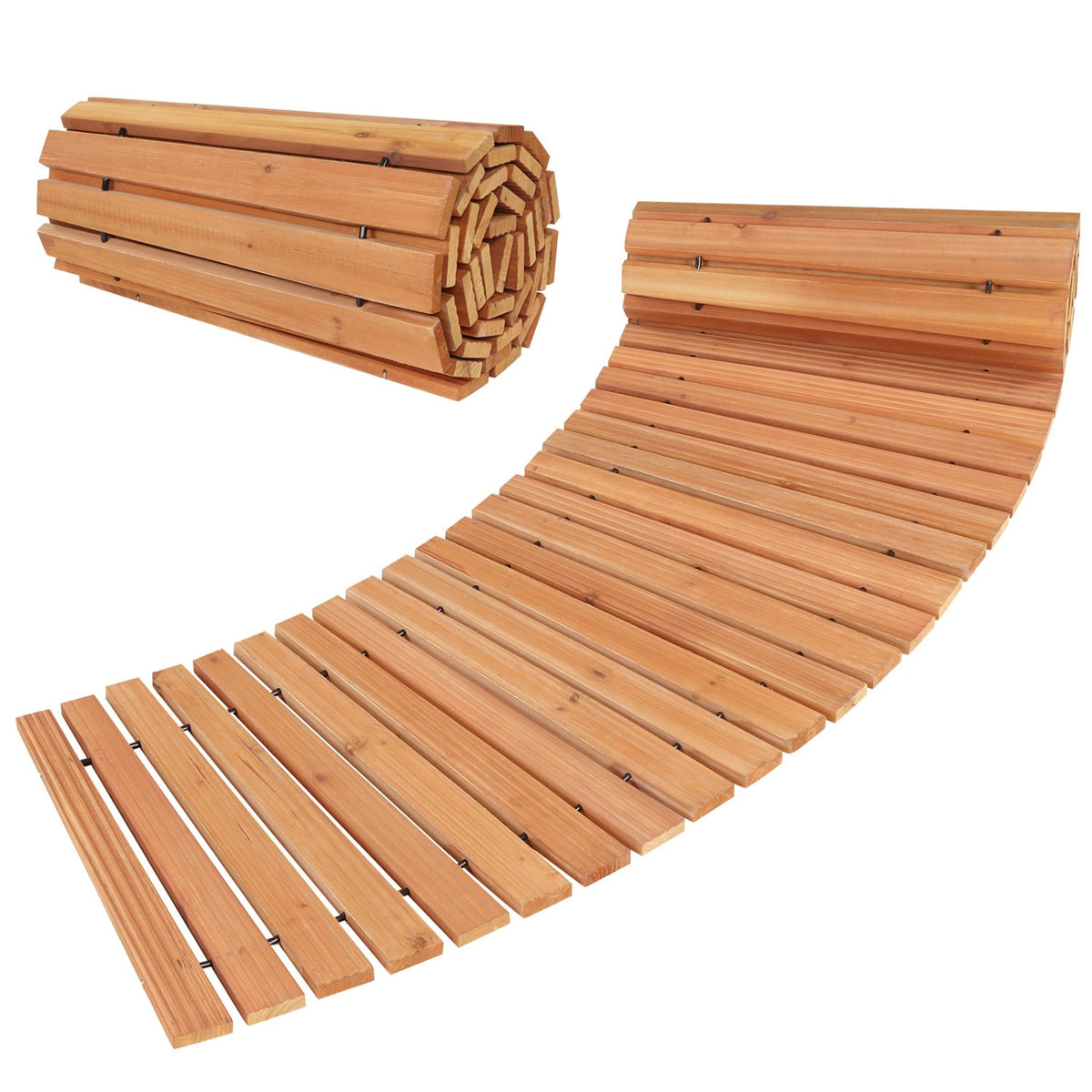 7 FT Wooden Garden Pathway with Anti-slip Surface for Gardens Patios-Natural-Garden Pathways-DECOROLALA
