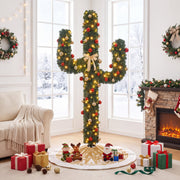 7 Feet Artificial Cactus PVC Christmas Tree with LED Lights and Ball Ornaments-7 ft-Christmas Trees-DECOROLALA