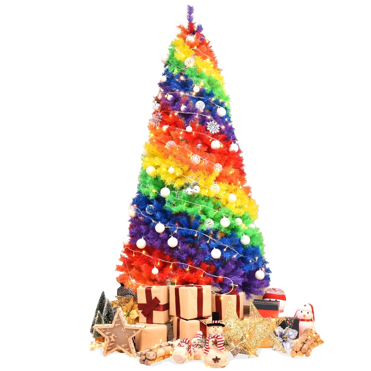 7 Feet Artificial Hinged Traditional Christmas Tree with Metal Stand-Christmas Trees-DECOROLALA