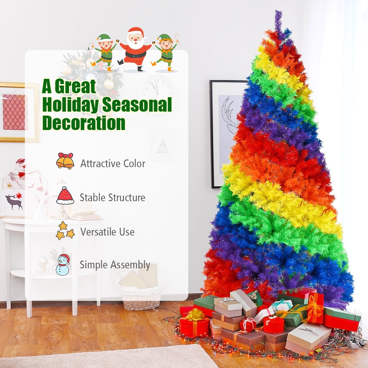 7 Feet Artificial Hinged Traditional Christmas Tree with Metal Stand-Christmas Trees-DECOROLALA