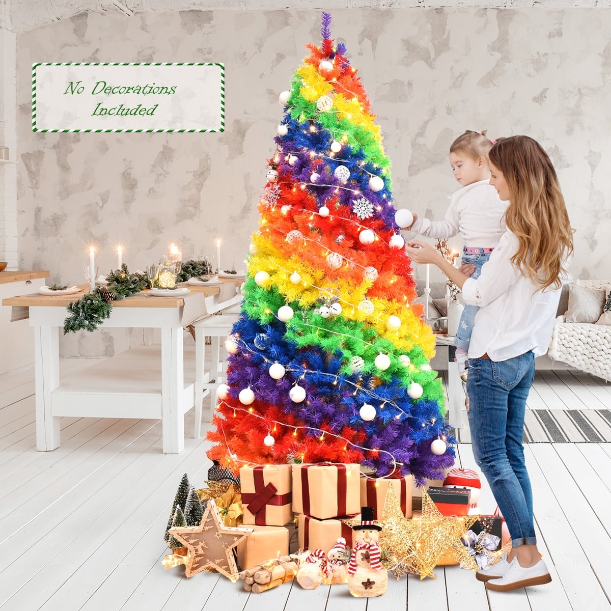 7 Feet Artificial Hinged Traditional Christmas Tree with Metal Stand-Christmas Trees-DECOROLALA