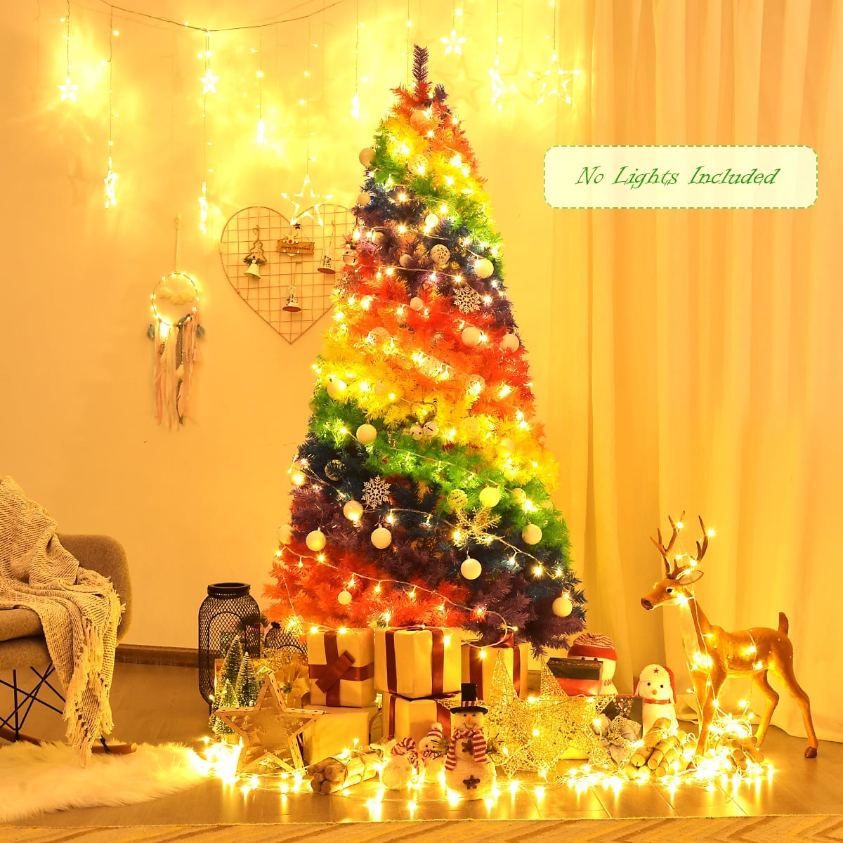 7 Feet Artificial Hinged Traditional Christmas Tree with Metal Stand-Christmas Trees-DECOROLALA