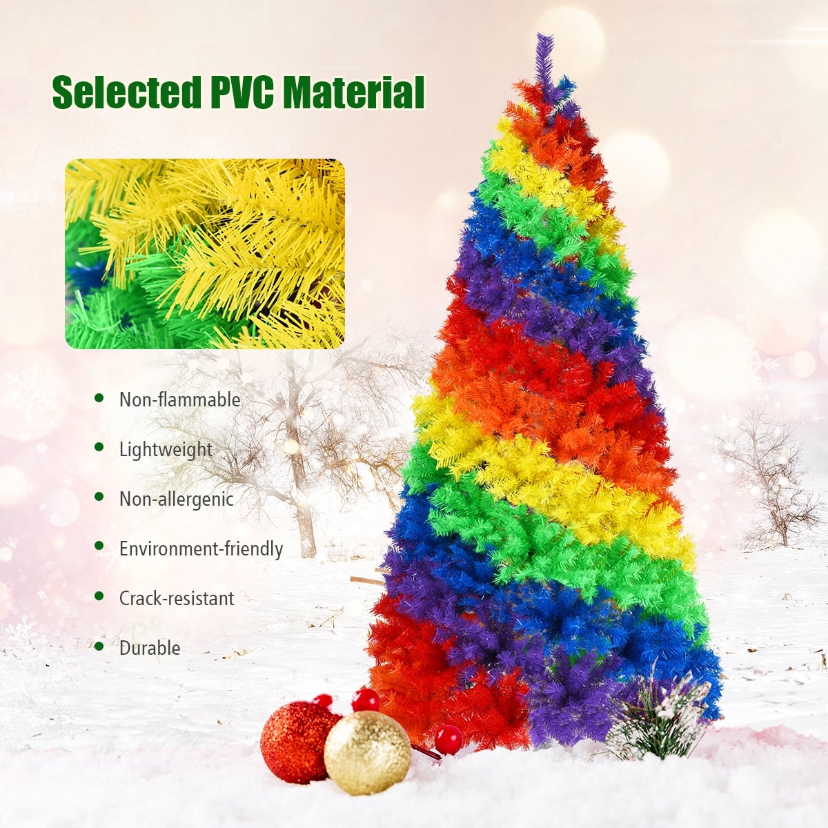 7 Feet Artificial Hinged Traditional Christmas Tree with Metal Stand-Christmas Trees-DECOROLALA