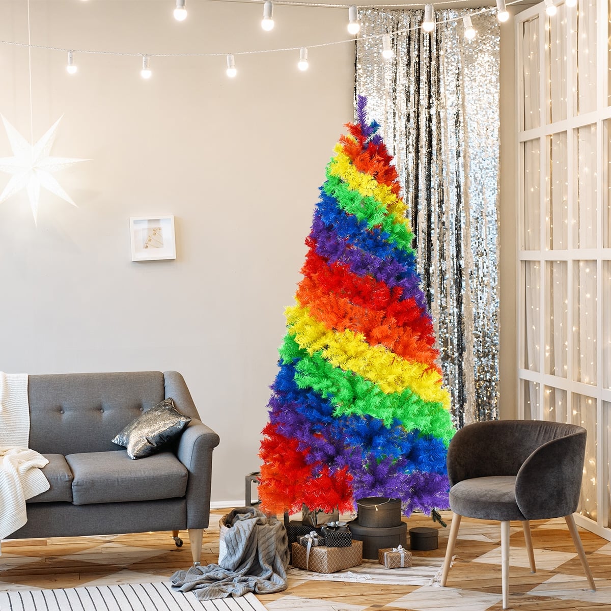 7 Feet Artificial Hinged Traditional Christmas Tree with Metal Stand-Christmas Trees-DECOROLALA