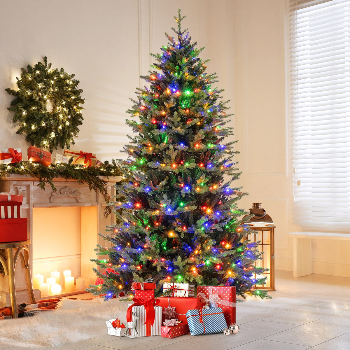7 Feet Artificial Xmas Tree Hinged with 11 Lighting Modes and Remote Control-7 ft-Christmas Trees-DECOROLALA