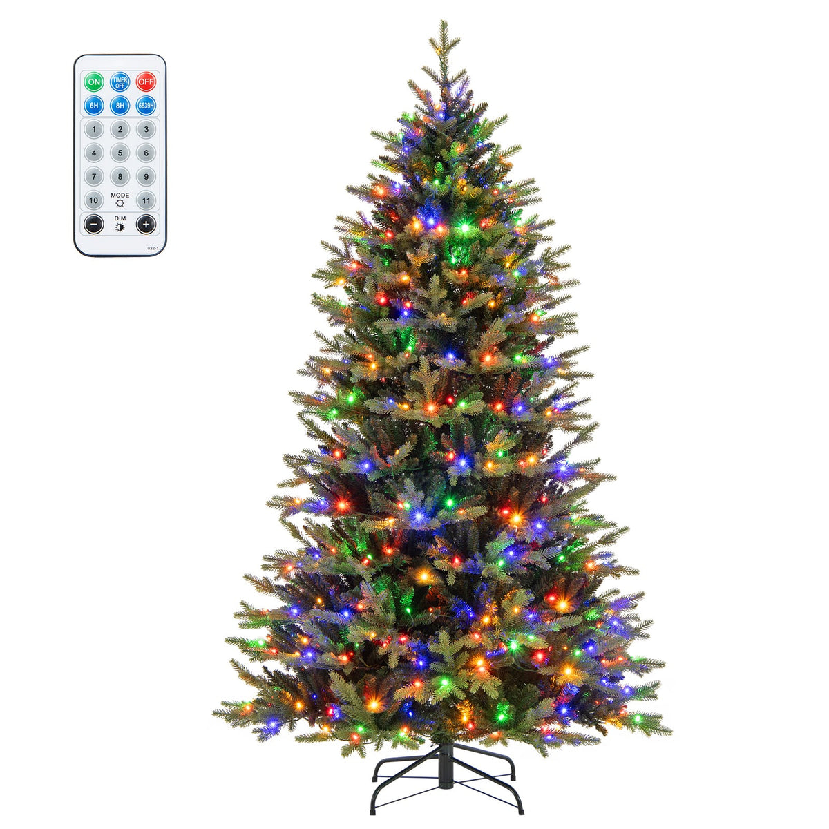 7 Feet Artificial Xmas Tree Hinged with 11 Lighting Modes and Remote Control-7 ft-Christmas Trees-DECOROLALA
