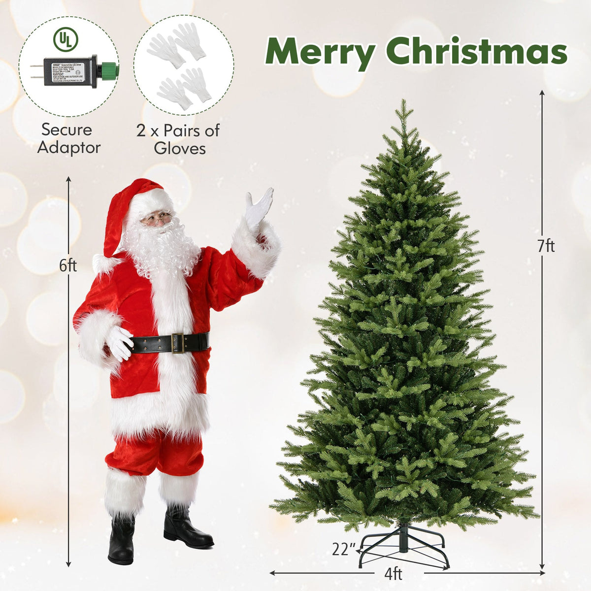 7 Feet Artificial Xmas Tree Hinged with 11 Lighting Modes and Remote Control-7 ft-Christmas Trees-DECOROLALA