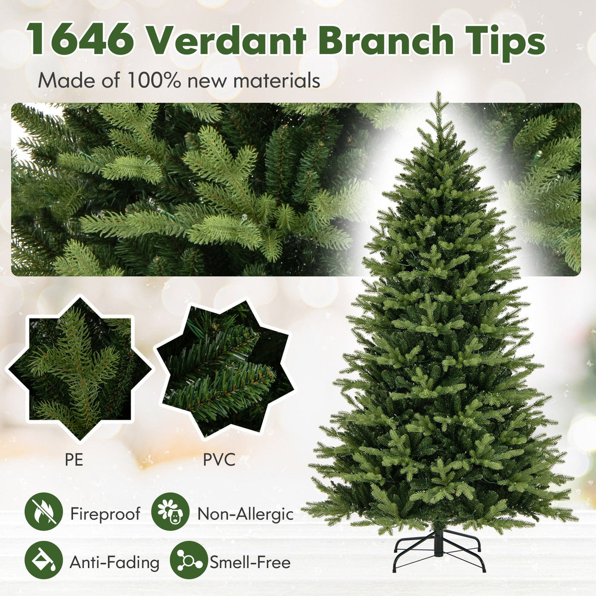 7 Feet Artificial Xmas Tree Hinged with 11 Lighting Modes and Remote Control-7 ft-Christmas Trees-DECOROLALA