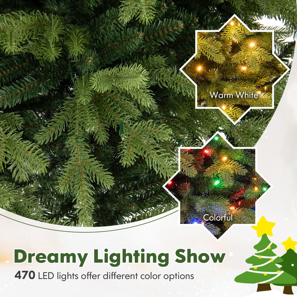 7 Feet Artificial Xmas Tree Hinged with 11 Lighting Modes and Remote Control-7 ft-Christmas Trees-DECOROLALA