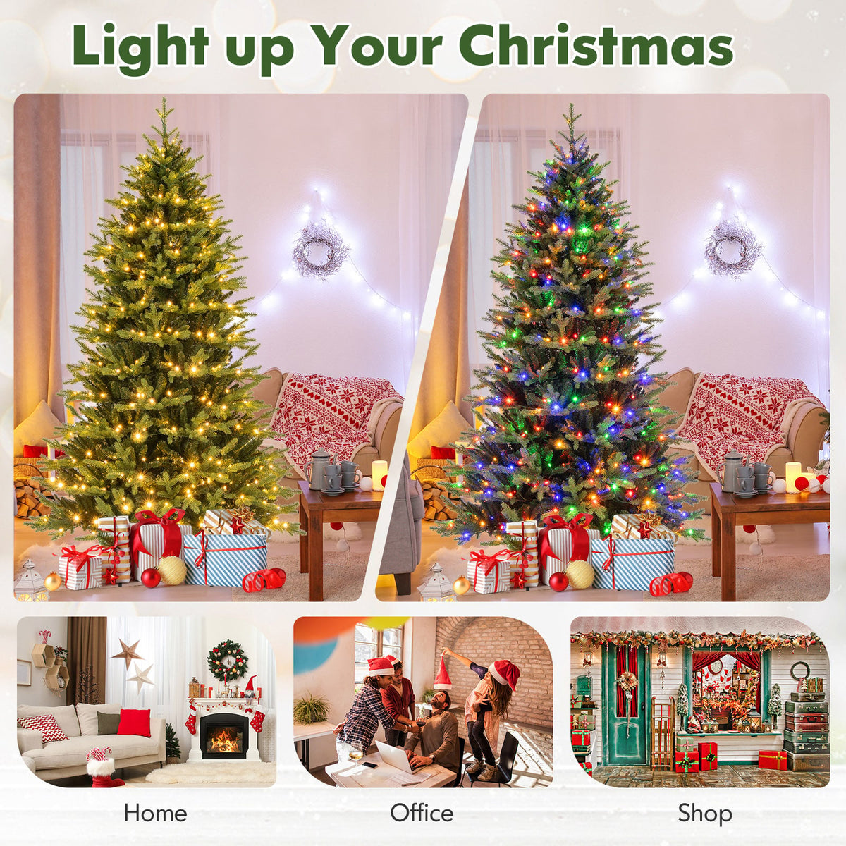 7 Feet Artificial Xmas Tree Hinged with 11 Lighting Modes and Remote Control-7 ft-Christmas Trees-DECOROLALA