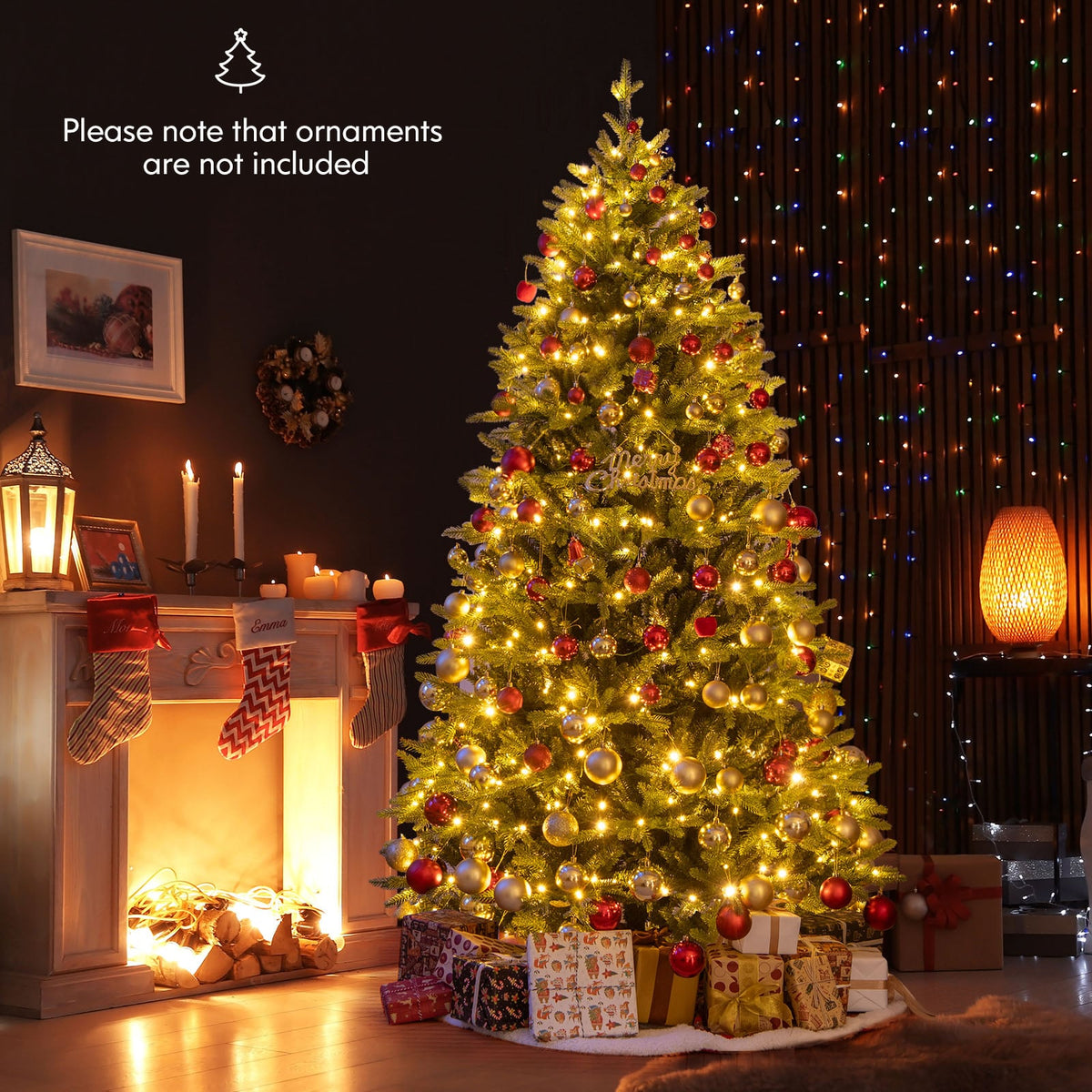 7 Feet Artificial Xmas Tree Hinged with 11 Lighting Modes and Remote Control-7 ft-Christmas Trees-DECOROLALA