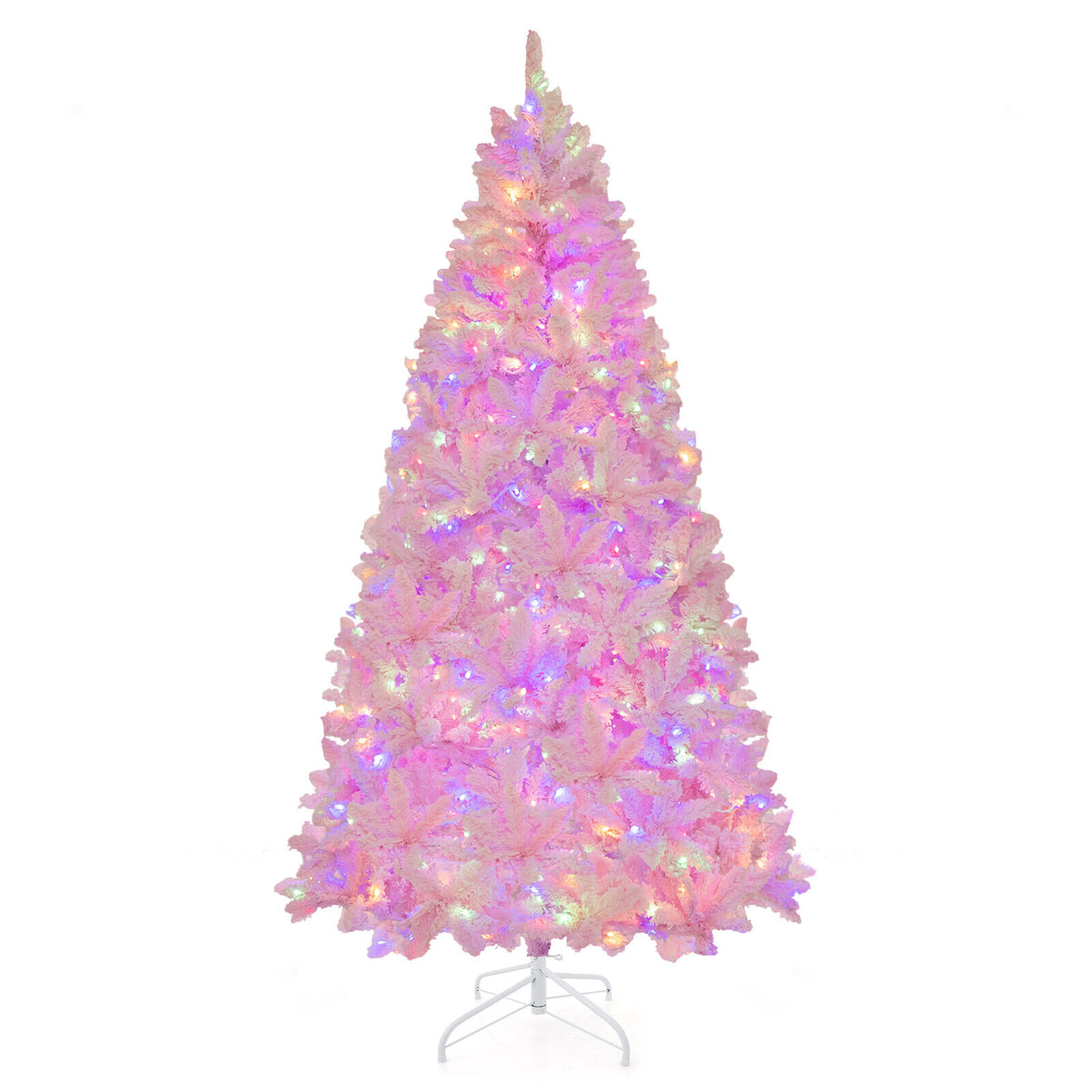 7 Feet Flocked Artificial Christmas Tree with 500 LED Lights and 1200 Branches-Christmas Trees-DECOROLALA