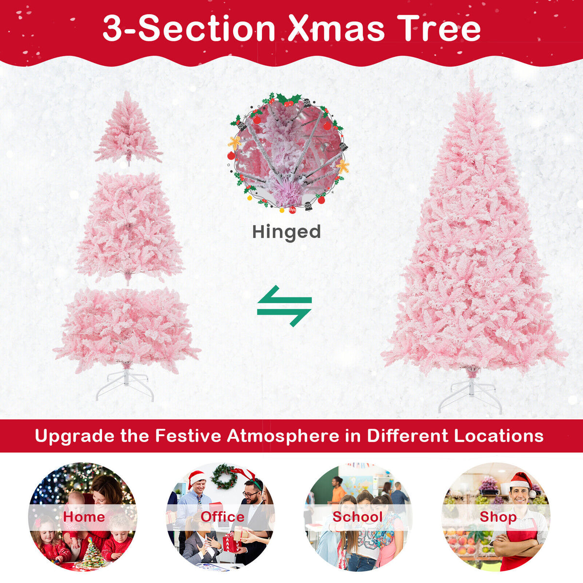 7 Feet Flocked Artificial Christmas Tree with 500 LED Lights and 1200 Branches-Christmas Trees-DECOROLALA