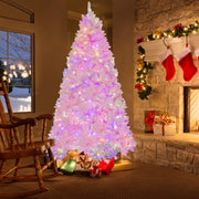 7 Feet Flocked Artificial Christmas Tree with 500 LED Lights and 1200 Branches-Christmas Trees-DECOROLALA