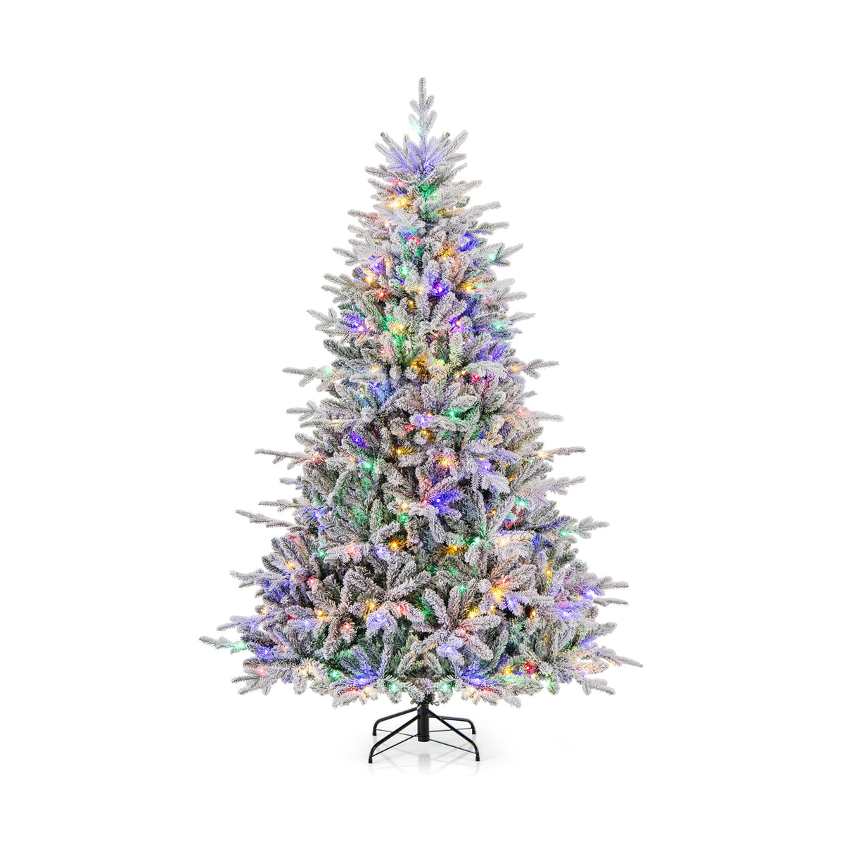 7 Feet Flocked Christmas Tree with 8 Lighting Modes and Multi-Color LED Lights-7 ft-Christmas Trees-DECOROLALA