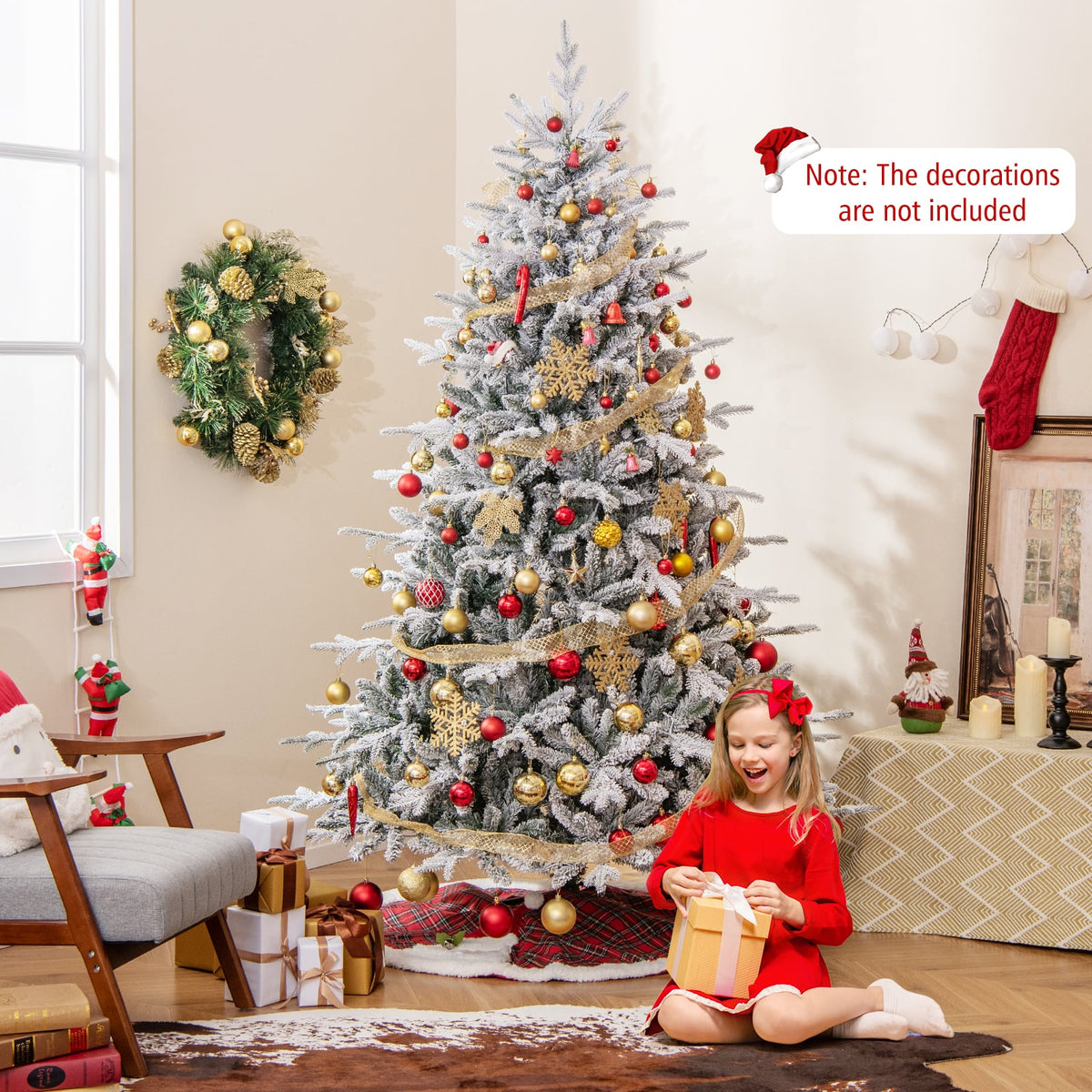 7 Feet Flocked Christmas Tree with 8 Lighting Modes and Multi-Color LED Lights-7 ft-Christmas Trees-DECOROLALA